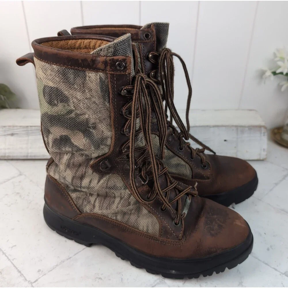 Vintage DANNER  Size 10 D  Camo Brown Hunting Field Boots Gore-Tex Vibram